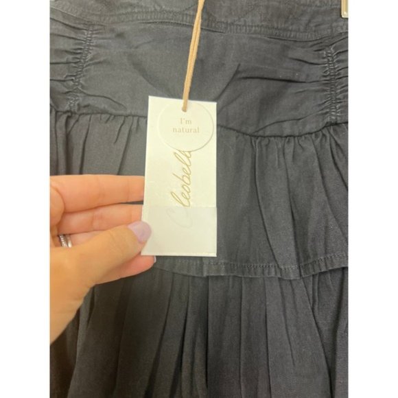 NWT Cleobella Kera Tiered Mini Skirt Pull On Elastic Waist Charcoal Black - Picture 4 of 8
